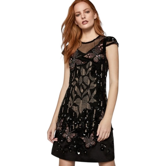 Ted Baker Arriel Sequin Beaded Butterfly Black Dress